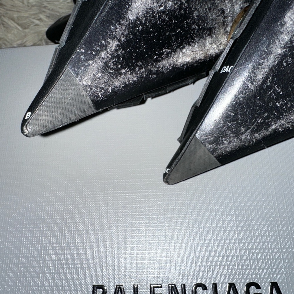Balenciaga Fringe Knife BB Logo Black Leather Bootie Size 37 - Picture 15 of 16